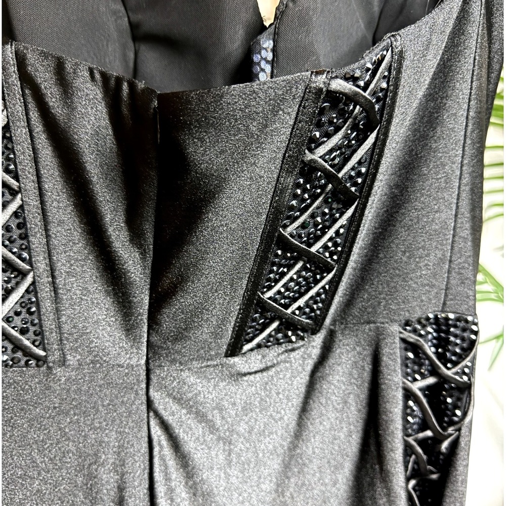 Jovani Black Halter Neck Beaded High Slit Prom Evening Gown Size 8 - Picture 10 of 14